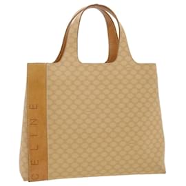 Céline-CELINE Macadam Canvas Hand Bag PVC Leather Beige Auth 34591-Beige