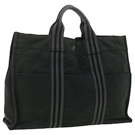 Hermès-HERMES Fourre ToutMM Hand Bag Canvas Black Auth bs3648-Black