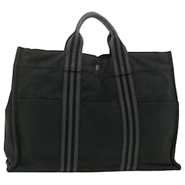 Hermès-HERMES Fourre ToutMM Hand Bag Canvas Black Auth bs3648-Black