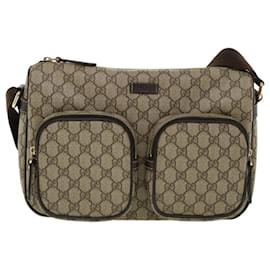Gucci-GUCCI GG Canvas Shoulder Bag PVC Leather Beige Auth ki2643-Beige