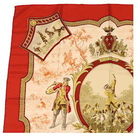 Hermès-HERMES CARRE 90 PETITE VENERIE Scarf Silk Red Auth ar8771-Red