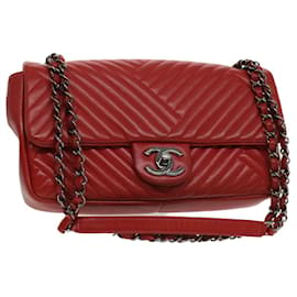 Chanel-CHANEL Chain Shoulder Bag Lamb Skin Red CC Auth bs3636a-Red