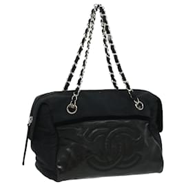 Chanel-CHANEL Chain Shoulder Bag Canvas Black CC Auth bs3640-Black