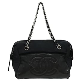 Chanel-CHANEL Chain Shoulder Bag Canvas Black CC Auth bs3640-Black