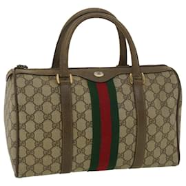 Gucci-GUCCI GG Canvas Web Sherry Line Boston Bag Beige Red Green 39.02.007 Auth hk556-Red,Beige,Green