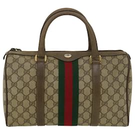 Gucci-GUCCI GG Canvas Web Sherry Line Boston Bag Beige Red Green 39.02.007 Auth hk556-Red,Beige,Green