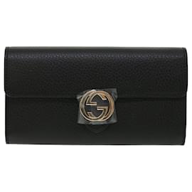 Gucci-GUCCI Interlocking Long Wallet Leather Black 598166 Auth ki2638-Black