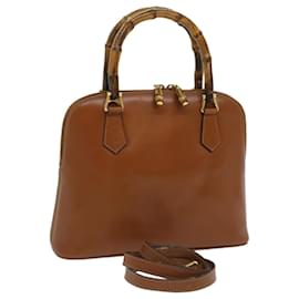 Gucci-GUCCI Bamboo Hand Bag Leather Brown 000.2865.0290 auth 34639-Brown