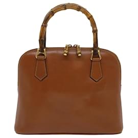 Gucci-GUCCI Bamboo Hand Bag Leather Brown 000.2865.0290 auth 34639-Brown