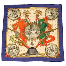 Hermès-HERMES CARRE 90 NAPOLEON Scarf Silk Blue Red Green Auth ac1651-Red,Blue,Green