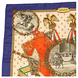 Hermès-HERMES CARRE 90 NAPOLEON Scarf Silk Blue Red Green Auth ac1651-Red,Blue,Green