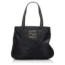 Fendi-Fendi Leather Logo Tote Bag-Black