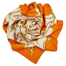 Hermès-Hermès Carré Les Chevaux des Moghols Silk Scarf-Orange