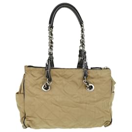 Prada-PRADA Quilted Chain Shoulder Bag Nylon Beige Auth ar8728-Beige