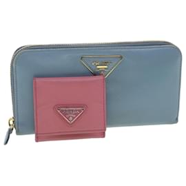 Prada-PRADA Wallet Leather 2Set Pink Light Blue Auth ac1653-Pink,Light blue
