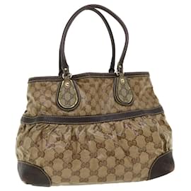 Gucci-GUCCI GG Canvas Tragetasche Beschichtetes Canvas Beige Dunkelbraun Auth am3623-Beige,Dunkelbraun