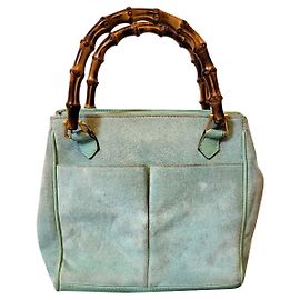 Bolsa de mão Gucci em couro com bambu turquesa Turquesa