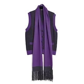 Chanel-08B CASHMERE CARDIGAN SCARF-Dark grey,Dark purple