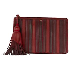Anya Hindmarch-Pochette Anya Hindmarch à rayures rouges-Rouge