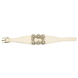 Pulseira Roger Vivier Flower Strass com fivela em couro creme Branco Cru