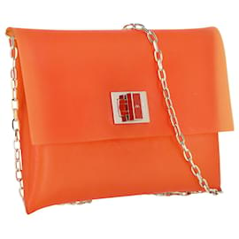 Anya Hindmarch-Anya Hindmarch Valorie Envelope Crossbody Bag in Orange Rubber-Orange