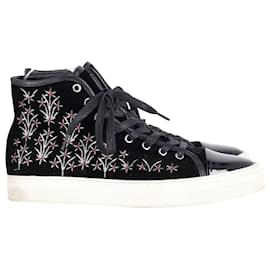 Autre Marque-Mother Of Pearl Embroidered High Top Sneakers in Black Patent Leather and Suede-Black
