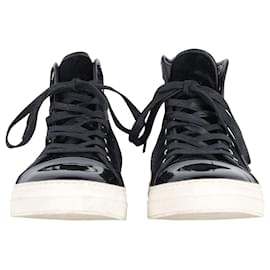 Autre Marque-Mother Of Pearl Embroidered High Top Sneakers in Black Patent Leather and Suede-Black