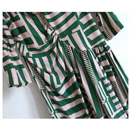 Preen By Thornton Bregazzi-Preen Pink & Green geometric Print Silk Dress-Pink,Green
