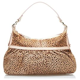 Fendi-Leopard Leather Shoulder Bag-Beige