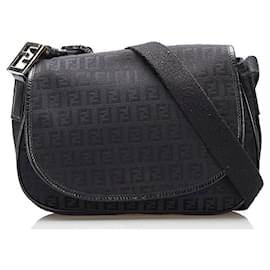 Fendi-Zucchino Canvas Crossbody Bag with Pouch-Black