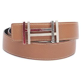 Hermès-H au Carre Leather Belt-Brown