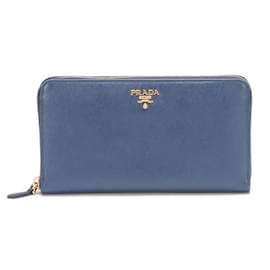 Prada-Saffiano Zip Wallet-Blue