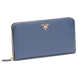 Prada-Saffiano Zip Wallet-Blue