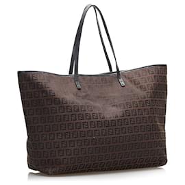 Fendi-Zucchino Canvas Tote Bag 8BH076-Brown