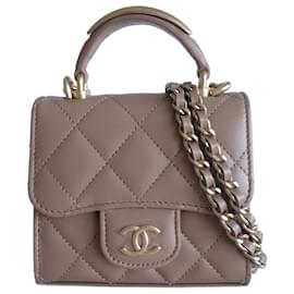 Chanel-Mini sac Chanel classique beige-Beige