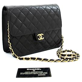 Chanel-CHANEL Small Chain Shoulder Bag Clutch Black Quilted Flap Lambskin-Black