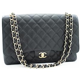 Chanel-CHANEL Classic Large 13" Caviar Grained calf leather Flap Shoulder Bag-Black