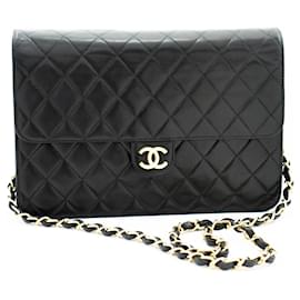 Chanel-CHANEL Chain Shoulder Bag Clutch Black Quilted Flap Lambskin Purse-Black