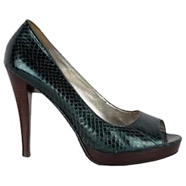 Calvin Klein-Calvin Klein Python Peep-Toe Shoes-Green