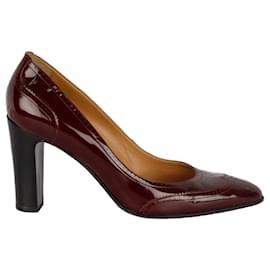 Hermès-Hermès Patent Brogue Pumps-Dark red