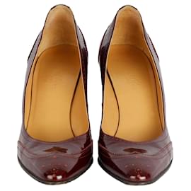 Hermès-Hermès Patent Brogue Pumps-Dark red