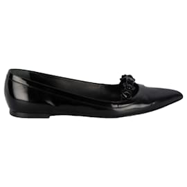 Louis Vuitton-Louis Vuitton Black Fleur Zapatos planos con punta en punta-Negro
