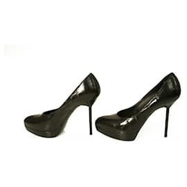 Yves Saint Laurent Escarpins à plateforme en cuir de serpent d'eau noir YSL 41 Noir
