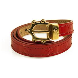 Louis Vuitton-LOUIS VUITTON Bracelet Triple Tour Pomme Vernis Rouge Multi Wrap matériel doré-Rouge