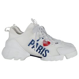 Dior Baskets D-Connect 'I Love Paris' en Cuir Blanc Blanc