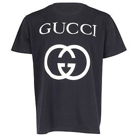Camiseta de manga curta com estampa de logo Gucci em algodão preto e branco Outro