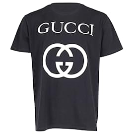 Gucci-Gucci Logo-Print Short Sleeve T-shirt in Black and White Cotton -Other