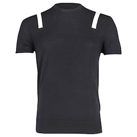 Neil Barrett-Neil Barrett Knitted T-Shirt with White Stripe in the Shoulders in Black Viscose-Black