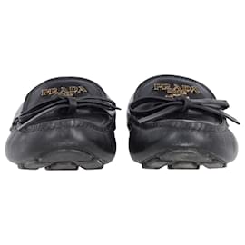 Prada-Prada Bow Detailed Driving Loafers in Black Leather -Black