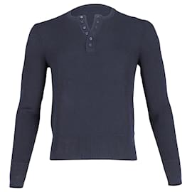 Neil Barrett-Neil Barrett Knitted Long Sleeve Polo Shirt in Navy Blue Viscose-Blue,Navy blue